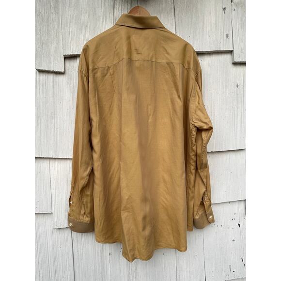 Ermenegildo Zegna Men's Tan Cotton Button-Down Shirt Long Sleeve Size‎ 44/17.5 - Picture 6 of 8